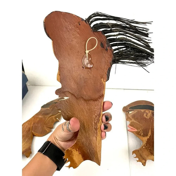 VTG Lot of 4 African Hand Carved Wood Head Profile Faces Wall Art Plaque Unique - Picture 15 of 15